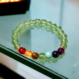7 CHAKRA & Green Aventurine Silver, Custom Size Round Smooth Stretch Natural Gemstone Crystal Energy Bead Bracelet