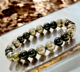Pyrite (Silver) + Black Obsidian Round Smooth Stretch (8mm) Natural Gemstone Crystal Energy Bead Bracelet