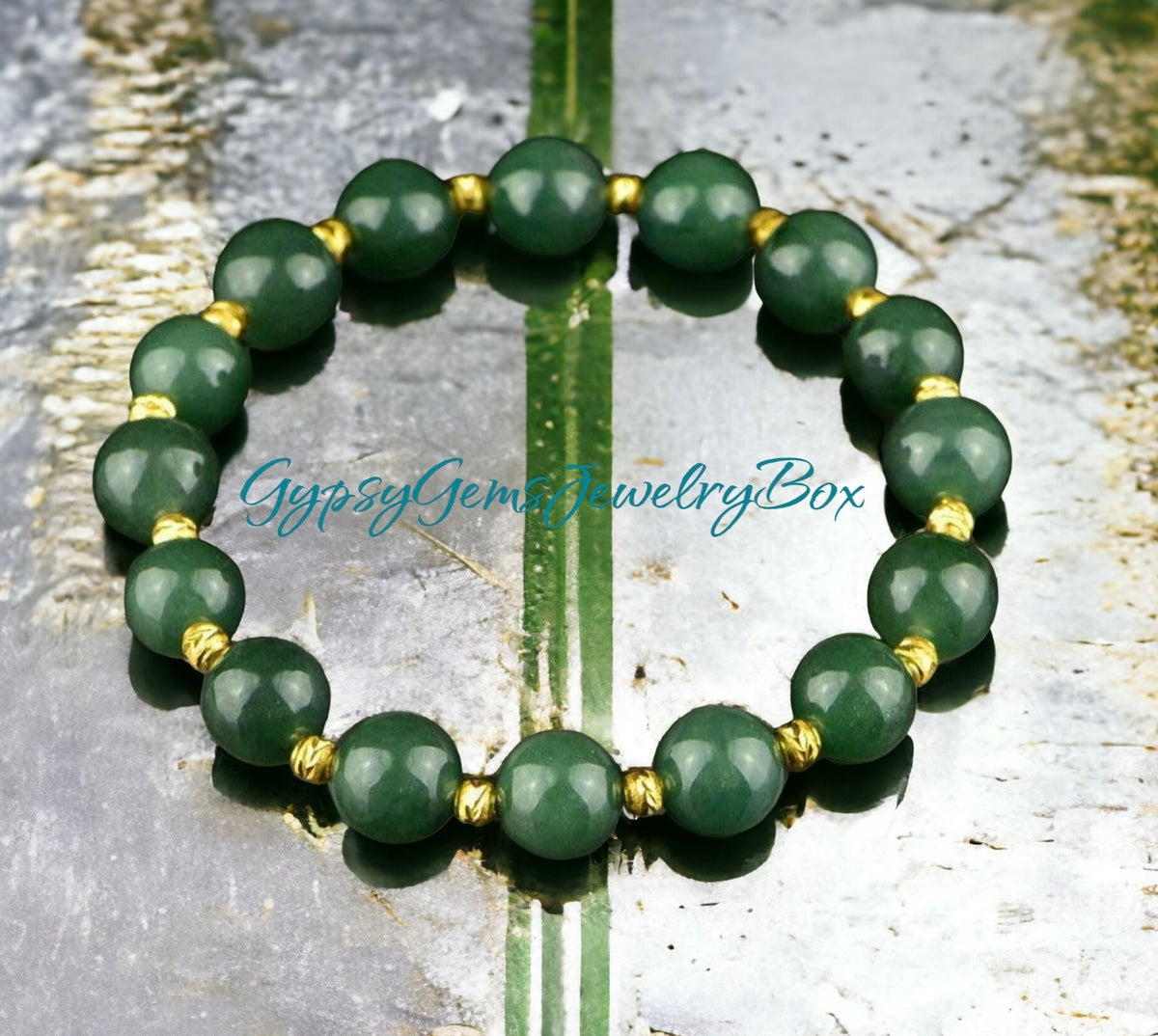 Jade - Nephrite Olive Green Custom Size Gold Spacers Round Smooth