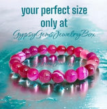 Agate - Banded Botswana Stripe Pink Agate Custom Size Round Smooth Stretch (8mm) Natural Gemstone Crystal Energy Bead Bracelet