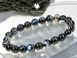 Sardonyx - Black/White Banding Custom Size Round Smooth Stretch (8mm) Natural Gemstone Crystal Energy Bead Bracelet