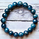 Apatite - “Blue Steel” Apatite•Custom Size•Faceted•Round Smooth Stretch (8mm) Natural Gemstone Crystal Energy Bead Bracelet
