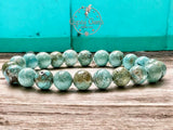 Turquoise - Genuine Natural Blue Green Copper Vein Turquoise, Custom Size, Round Stretch (8mm) Natural Gemstone Crystal Energy Bead Bracelet