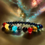 Solar System Universe Galaxy Star Cat Eye + Blue Goldstone Sandstone Multi Stone Round Smooth Stretch (8mm + 6mm) Natural Gemstone Crystal Energy Bead Bracelet