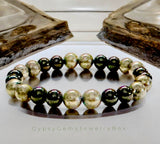 Pyrite (Silver) + Black Obsidian Round Smooth Stretch (8mm) Natural Gemstone Crystal Energy Bead Bracelet