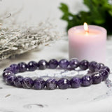 Amethyst - Chevron Dream Amethyst Dark Purple•Faceted•Custom Size• Round Stretch (8mm) Natural Gemstone Crystal Energy Bead Bracelet