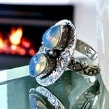 Opalite Sri Lanka Moonstone Natural Gemstone .925 Sterling Silver Ring (Size: 8.5)