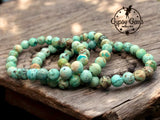 Turquoise - Green Peru Natural Turquoise, Custom Size, Round Stretch (8mm) Natural Gemstone Crystal Energy Bead Bracelet