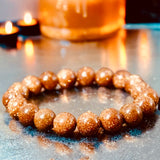 Goldstone Sandstone Gold Orange Custom Size Round Smooth Stretch (8mm) Natural Gemstone Crystal Energy Bracelet