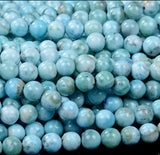 Larimar Dominican Caribbean Blue•Custom Size•Round Smooth Stretch (8mm) Natural Gemstone Crystal Energy Bead Bracelet