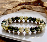 Pyrite (Silver) + Black Obsidian Round Smooth Stretch (8mm) Natural Gemstone Crystal Energy Bead Bracelet
