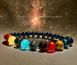 Solar System Universe Galaxy Star Cat Eye + Blue Goldstone Sandstone Multi Stone Round Smooth Stretch (8mm + 6mm) Natural Gemstone Crystal Energy Bead Bracelet