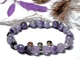 Amethyst - Chevron Dream Amethyst•Faceted Light Purple Amethyst•Clear Quartz Crystal•Silver Disk Spacers•Custom Size•Round Stretch (8mm) Natural Gemstone Crystal Energy Bead Bracelet