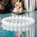 Onyx - White Onyx Custom Size  Round Smooth Stretch (8mm) Natural Gemstone Crystal Energy Bead Bracelet