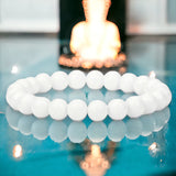 Onyx - White Onyx Custom Size  Round Smooth Stretch (8mm) Natural Gemstone Crystal Energy Bead Bracelet