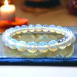 Opalite Sri Lanka Moonstone Custom Size Diamond Cut Faceted Stretch (8mm) Natural Gemstone Crystal Energy Bead Bracelet