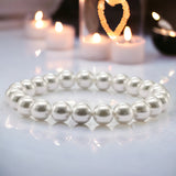 Pearl - White Shell Pearl•Custom Size Genuine Round Smooth Stretch (8mm) Natural Gemstone Crystal Energy Bead Bracelet