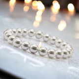Pearl - White Shell Pearl•Custom Size Genuine Round Smooth Stretch (8mm) Natural Gemstone Crystal Energy Bead Bracelet