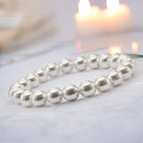 Pearl - White Shell Pearl•Custom Size Genuine Round Smooth Stretch (8mm) Natural Gemstone Crystal Energy Bead Bracelet