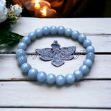 Angelite - Blue Angelite•Custom Size•Round Smooth Stretch (8mm) Natural Gemstone Crystal Energy Bead Bracelet