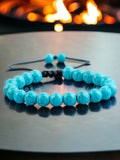 Turquoise - Blue Howlite Braided Macrame Adjustable Sliding Knot Round Smooth (8mm) Natural Gemstone Crystal Energy Bead Bracelet