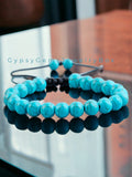 Turquoise - Blue Howlite Braided Macrame Adjustable Sliding Knot Round Smooth (8mm) Natural Gemstone Crystal Energy Bead Bracelet