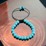 Turquoise - Blue Howlite Braided Macrame Adjustable Sliding Knot Round Smooth (8mm) Natural Gemstone Crystal Energy Bead Bracelet