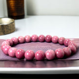 Rhodonite Pink Custom Size Round Smooth Stretch (8mm) Natural Gemstone Crystal Energy Bead Bracelet