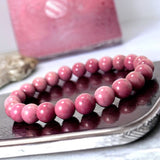 Rhodonite Pink Custom Size Round Smooth Stretch (8mm) Natural Gemstone Crystal Energy Bead Bracelet