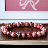 Rhodonite Custom Size Round Smooth Stretch (8mm) Natural Gemstone Crystal Energy Bead Bracelet