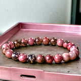 Rhodonite Custom Size Round Smooth Stretch (8mm) Natural Gemstone Crystal Energy Bead Bracelet