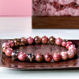 Rhodonite Custom Size Round Smooth Stretch (8mm) Natural Gemstone Crystal Energy Bead Bracelet