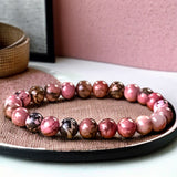 Rhodonite Custom Size Round Smooth Stretch (8mm) Natural Gemstone Crystal Energy Bead Bracelet