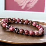 Rhodonite Custom Size Round Smooth Stretch (8mm) Natural Gemstone Crystal Energy Bead Bracelet