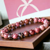 Rhodonite Custom Size Round Smooth Stretch (8mm) Natural Gemstone Crystal Energy Bead Bracelet
