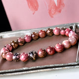 Rhodonite Custom Size Round Smooth Stretch (8mm) Natural Gemstone Crystal Energy Bead Bracelet
