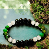 Tiger’s Eye - Green Tiger’s Eye & Selenite & Green Sandstone/Goldstone•Custom Size Round Smooth Stretch (8mm) Natural Gemstone Crystal Energy Bead Bracelet