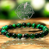 Tiger’s Eye - Green Tiger’s Eye + Black Hematite Hexagonal Spacer•Custom Size Round Smooth Stretch (8mm) Natural Gemstone Crystal Energy Bead Bracelet