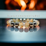 Intention- Abundance Citrine + Pyrite Custom Size Round Smooth Stretch (8mm) Natural Gemstone Crystal Energy Bead Bracelet "High Quality”