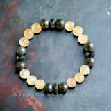 Intention - Wealth, Prosperity & Success - Citrine + Pyrite + Hematite Round Smooth Stretch (8mm) Natural Gemstone Crystal Energy Bead Bracelet "High Quality”