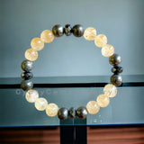 Intention - Wealth, Prosperity & Success - Citrine + Pyrite + Hematite Round Smooth Stretch (8mm) Natural Gemstone Crystal Energy Bead Bracelet "High Quality”