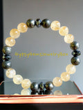 Intention - Wealth, Prosperity & Success - Citrine + Pyrite + Hematite Round Smooth Stretch (8mm) Natural Gemstone Crystal Energy Bead Bracelet "High Quality”