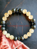 Intention - Wealth, Prosperity & Success - Citrine + Pyrite + Hematite Round Smooth Stretch (8mm) Natural Gemstone Crystal Energy Bead Bracelet "High Quality”