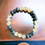 Intention - Wealth, Prosperity & Success - Citrine + Pyrite + Hematite Round Smooth Stretch (8mm) Natural Gemstone Crystal Energy Bead Bracelet "High Quality”