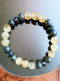 Intention - Wealth, Prosperity & Success - Citrine + Pyrite + Hematite Round Smooth Stretch (8mm) Natural Gemstone Crystal Energy Bead Bracelet "High Quality”