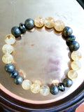 Intention - Wealth, Prosperity & Success - Citrine + Pyrite + Hematite Round Smooth Stretch (8mm) Natural Gemstone Crystal Energy Bead Bracelet "High Quality”