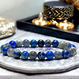 Intention - Third Eye Chakra Balance - Sodalite + Iolite + Lapis Lazuli Custom Size Round Smooth Stretch (8mm) Natural Gemstone Crystal Energy Bead Bracelet