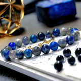 Intention - Third Eye Chakra Balance - Sodalite + Iolite + Lapis Lazuli Custom Size Round Smooth Stretch (8mm) Natural Gemstone Crystal Energy Bead Bracelet