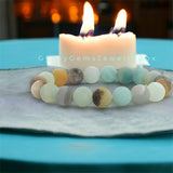 Amazonite - Custom Size•Frost Matte Rustic Round Stretch (8mm) Natural Gemstone Crystal Energy Bead Bracelet