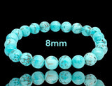 Turquoise - Blue Howlite Custom Size Round Smooth Stretch (8mm or 10mm) Natural Gemstone Crystal Energy Bead Bracelet